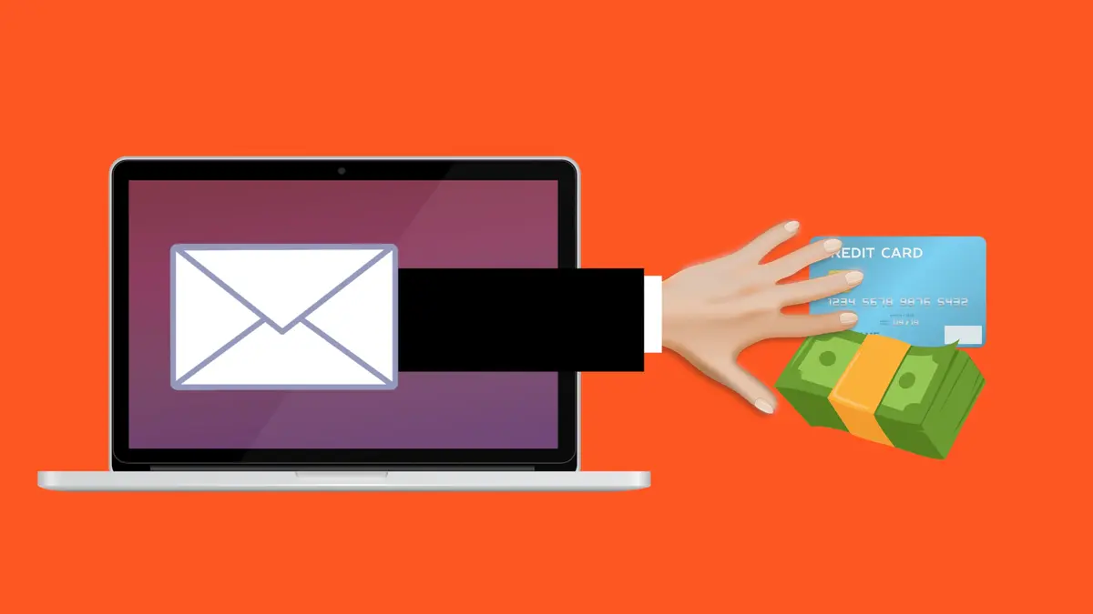 Phishing email scam on a laptop